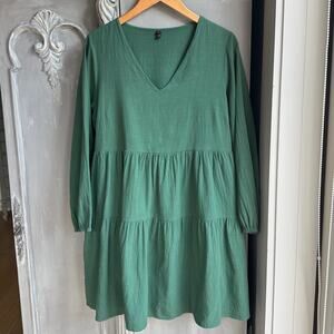 Fancyinn Sage Green Tiered Babydoll Dress Cottagecore Boho Romantic Size L